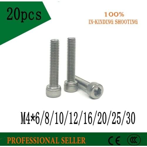 20pcs M4*6/8/10/12/14/16/18/20/25/30 mm Allen Hex Socket Head Screw Bolt M4 Stainless Steel hexagon Screws Furniture Fastener