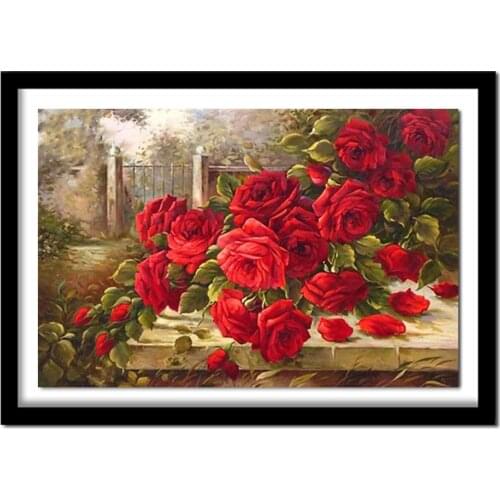 3D DIY Diamond Painting Cross stitch red rose Full Diamond embroidery landscape garden Crystal Diamond flowers icon