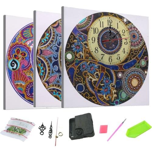 5D Clock Wall Clock Diamond Painting Set DIY Painting Room Decor Mandala Patterns Fashionable Clock Design for Home Decoration
