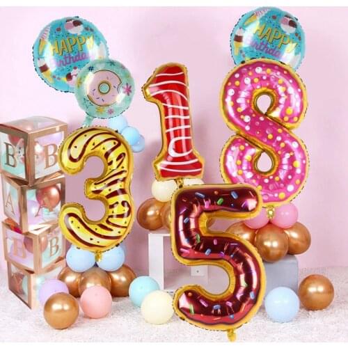 6pcs Navidad 32inch candy number Foil Balloons New year party 18inch Donut Helium globos Birthday Party Decorations Kids balls