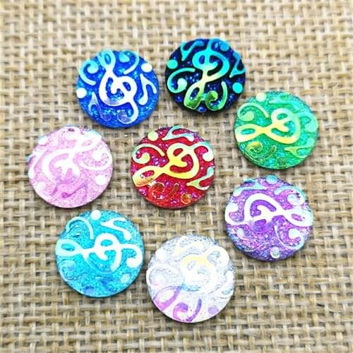 80PCS AB Resin 12mm Round 3D music notation Flatback rhinestone scrapbook crafts