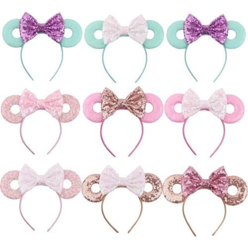 1PCS Hair Accessories Minnie Ear Headband Hair Band For Women Sequin Bow Girls Headbands Birthday Party Hairband
