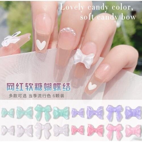 Nail bowknot soft glue in 2021 3D Nail Charms 5pcs, White AB Rhinestones Bow Ties, Resin Nail Art Decorations