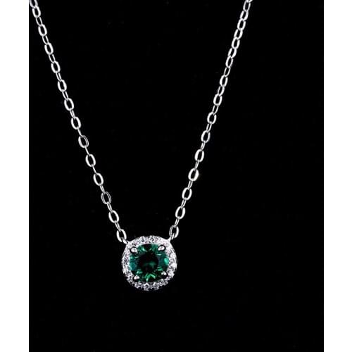 BK Real 925 Sterling Silver Pendant Necklace For Women Girl Round Created Emerald Vintage Luxury Necklace Jewelry Female Gifts