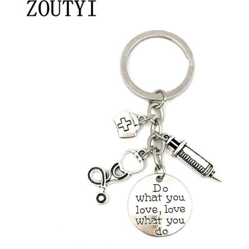 1pc Nurse Keychain Physician Assistant Key Chains Medical Keyring Stethoscope Syringe Charms Do What You Love Jewelry