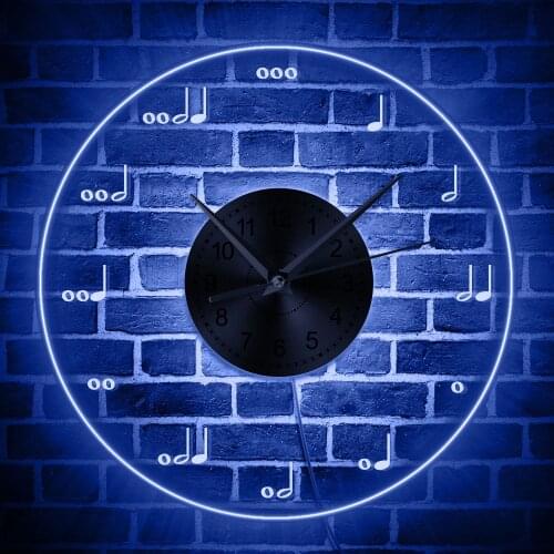 Musical Notes Decorative Wall Clock With LED Backlight Musical Notation Modern Wall Watch Treble Clef Neon Sign For Music Studio