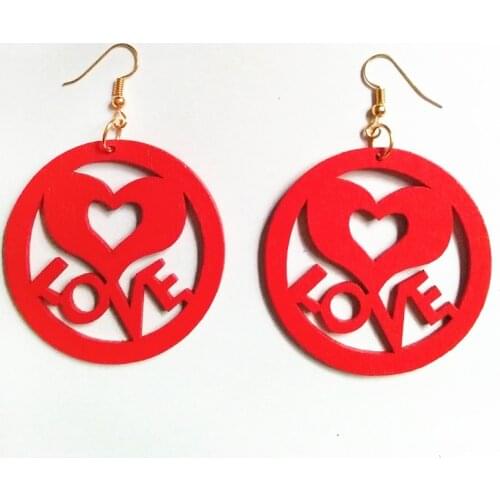 Wood Love Heart Earrings Women Drop Earrings Fashion Jewelry Eardrop Personality Hollow Hoop Earrings