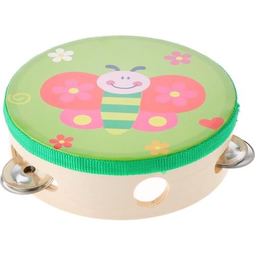 Wood Tambourines Drum Bell Toy Round Clapping Tambourine Drum Percussion