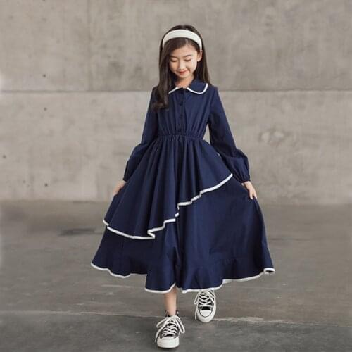 Red Blue Kids Dress 2021 New Elagant Teenager Girl Clothing Autumn Long Dress Party Cotton Children Teen Clothes Fall Spring