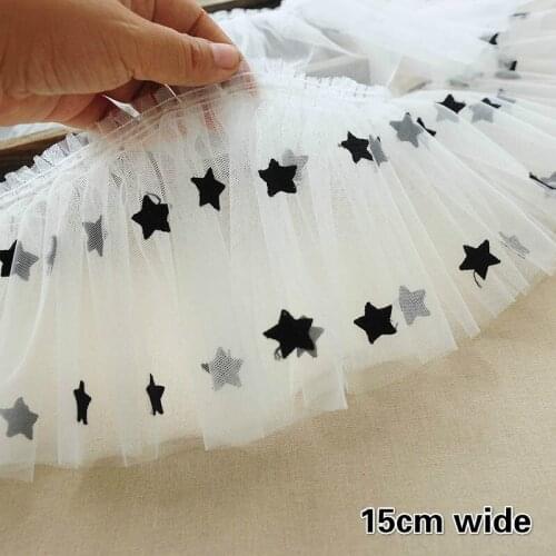 Double-layer Mesh Yarn Small Stars Pleated 3D Lace DIY Ladies Childrens Skirt Hem Clothes Cuff Neckline Lengthened Sewing Trim
