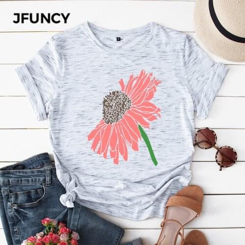JFUNCY Sunflower Harajuku Graphic Tee Women Tops Plus Size Summer Loose Casual Tshirts 100% Cotton Shirts Female T-shirts