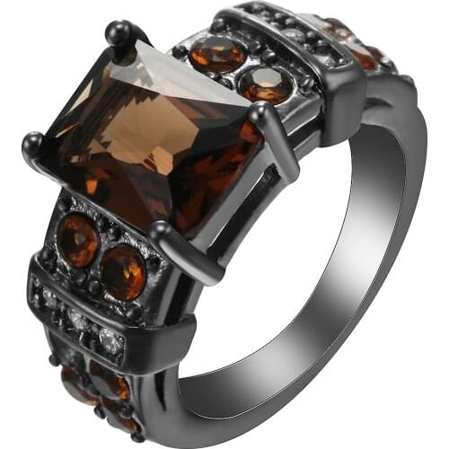 Princess Cut Cubic Zirconia silver color Rings brown Rectangle CZ Trendy finger rings Jewelry For Women Wedding us 6 7 8 9 10
