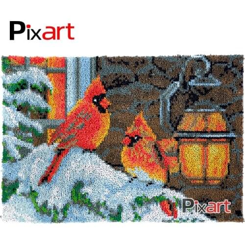 Latch Hook Rug Cardinal Birds Crocheting Tapestry Kits DIY Carpet Rug Chunky Yarn Needlework Knitted Floor Mat Hobby & Crafts