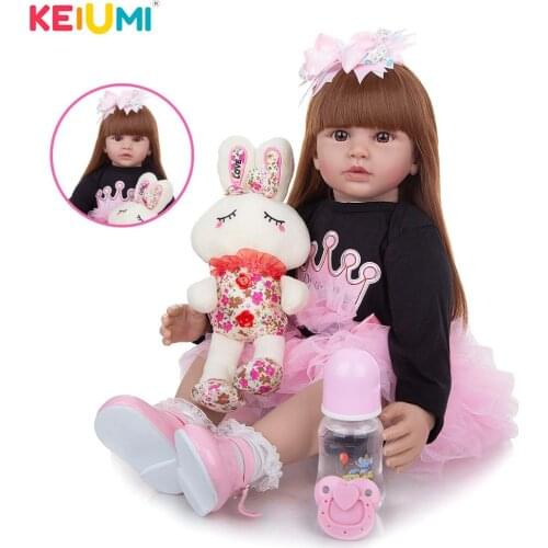 24 Inch Reborn Bebe Dolls Soft Cloth Body Lifelike Beautiful Reborn Babies Doll Long Hair For Girls Childrens Day Birthday Gift