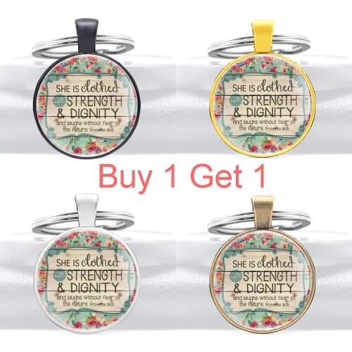 Buy 1 Get 1 Classic Bible Verse Flowers Pendant Key Chain