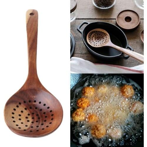 Long Handled Strainer Spoon Wooden Skimmer Utensils Cooking Tools