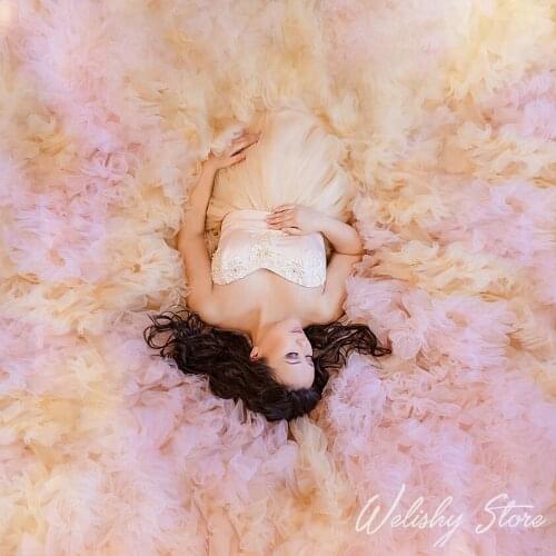 Sweet Dreamy Maternity Ruffles Tiered Tulle Dresses Women Pregnancy Birthday Party Gown Photo Shoot Illusion Puffy Bridal Dress