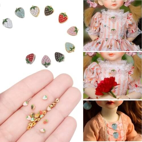 20 Pcs Mini Metal DIY Doll Clothes Button 5mm Strawberry Pattern Decoration Buckles Cute Girl Gifts Dolls Accessories