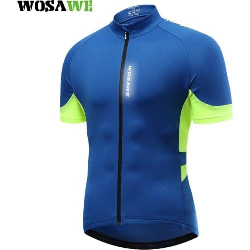 WOSAWE Mens Short Sleeves Breathable Summer Cycling Jersey Bicycle MTB Bike Shirt 3 Pockets Reflective Keep Dry Outdoor Sports