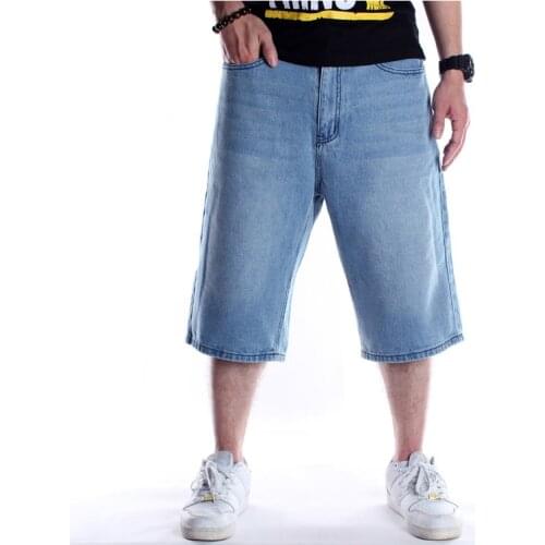 2021 New Mens hip hop loose light blue denim shorts Summer calf length hiphop plus large size jeans Skateboard streetwear Capri