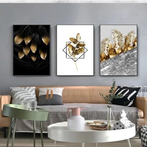 Abstract Golden Leaves Flower Poster Monstera Wall Art Print Picture Canvas Painting Nordic Home Decoration Living Room Decor