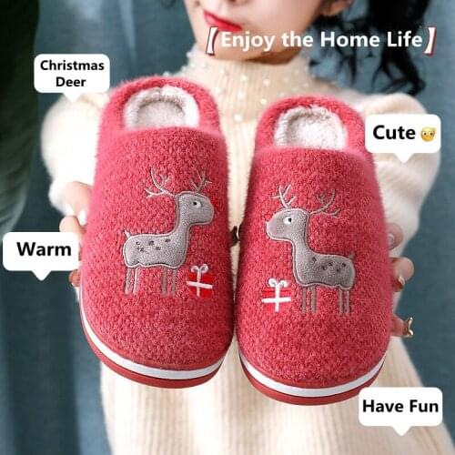 New 2021 Winter Warm Slippers Women Men Indoor Slipper Christmas Deer Lovers Home Floor Shoes Female Male House Cartoon Slides