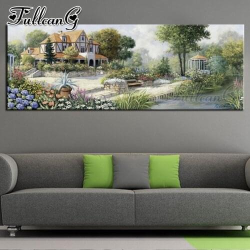 FULLCANG full square/round drill diy 5d diamond painting european style villa large embroidery mosaic scenery wall decor FC1182