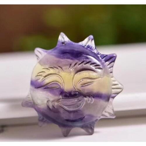 Natural Fluorite Carved Dinosaur Sun Pendant Crystal Transparent Best Gift