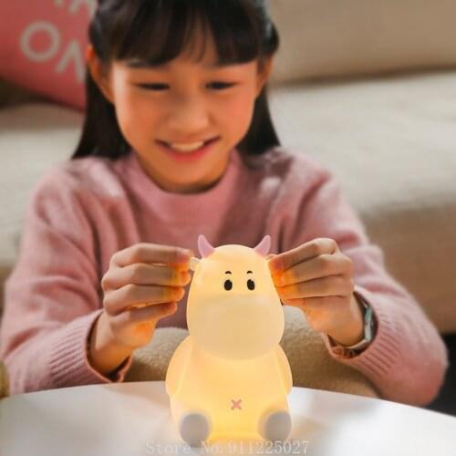 Xiaomi Silicone Night Light USB Stepless Dimming Cartoon Cow Kids Toys Bedroom Baby Sleeping LED Lamp