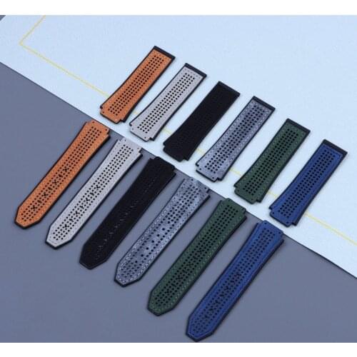 Brand Crazy Horse leather 25*19mm Rubber Silicone Watchband Watch Band for Hublot Strap For Classic Fusion 45MM Dial Tools