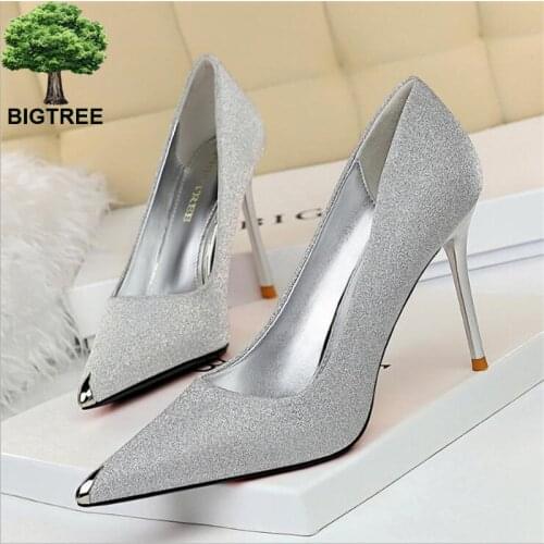Bigtree Sexy Skinny Banquet Womens Shoes High Heels Fine Heel Pumps Women Shoes Metal Tip High Heels Womens Singles Shoes