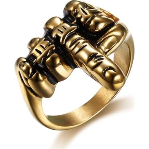 Creative Trend Mens Fashion Jewelry Stainless Steel Funny Gothic Punk Style Finger Pattern Men Ring