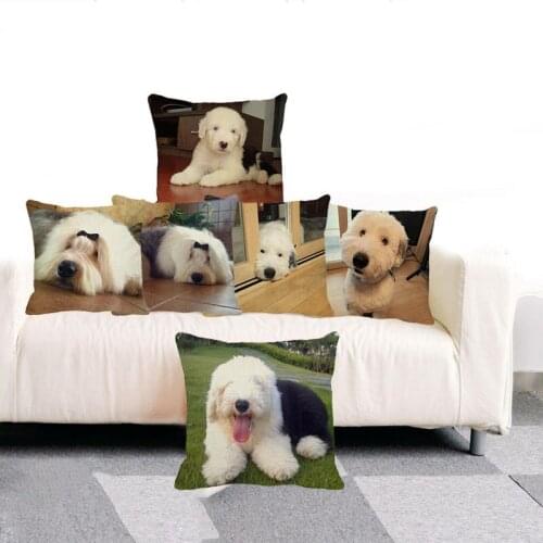 XUNYU Cute British Ancient Shepherd Dog Throw Pillow Cover Square Cushion Covers Linen Pillow Case Home Decor Pillows Cases