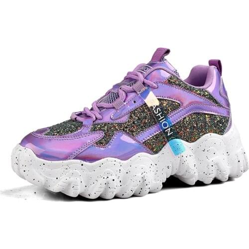 2020 new Sneakers Women Platform Vulcanized Shoes Bling Breathable Chunky Sneakers Purple Size 41 zapatos deportivos mujer