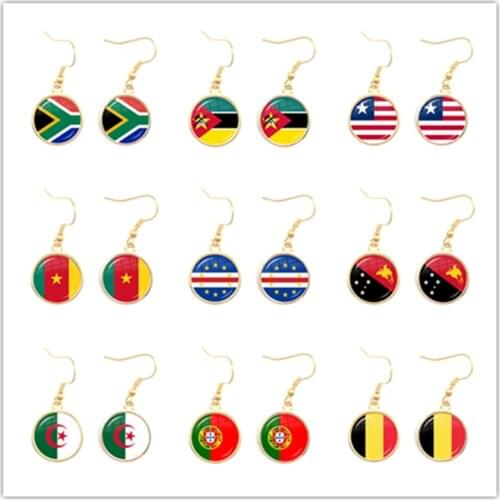 South Africa,Mozambique,Liberia,Cameroon,Verde,Papua New Guinea,Algeria,Belgium,Portugal National Flag Drop Earrings For Women
