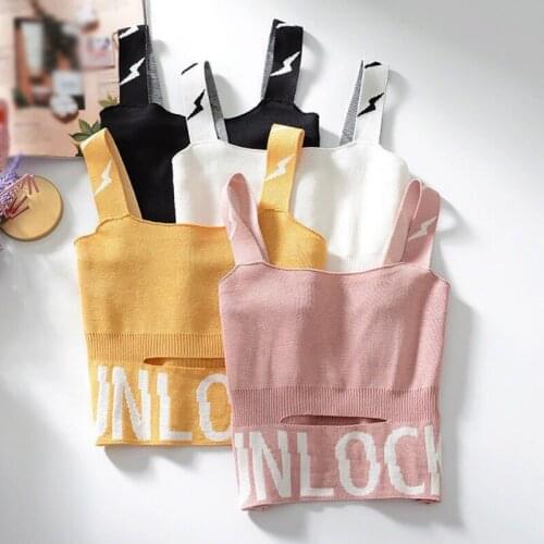 Women Camisole Sexy Temperament Knitted Letter Short Vest New Fashion Casual Slim Female Tank Top