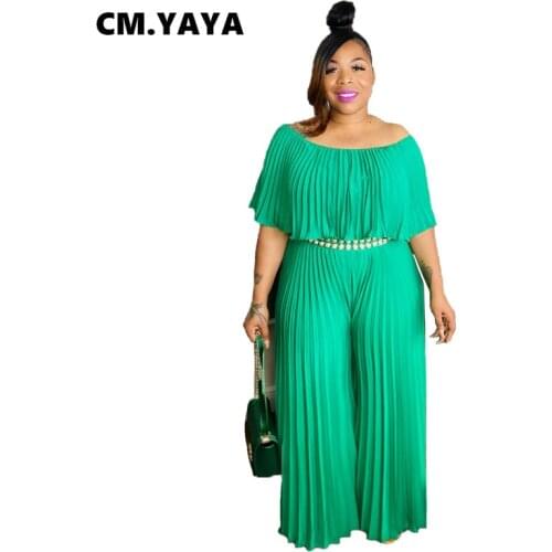 CM.YAYA Plus Size XL-5XL Summer Jumpsuit Women Chiffon Slash Neck Short Sleeve Street One Piece Overall Romper 2021