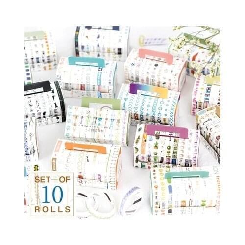 10 pcs Retro Basic Border paper washi tape set Rainbow traveler decoration tape masking stickers Scrapbooking School supplies