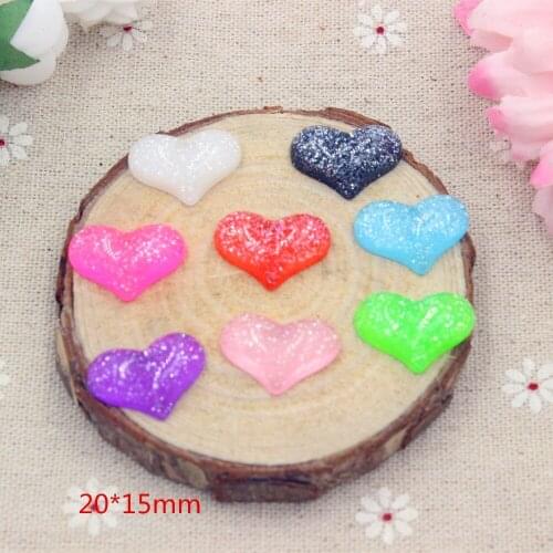 100pcs/lot 20*15mm kawaii resin jelly color heart with glitter DIY resin cabochons accessories