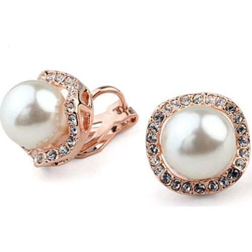 11.11 Sale Pearl Earing Clips Without Piercing Fashion Brands Design Rose Gold Color Plated Bijoux Accessories for Mothers Day