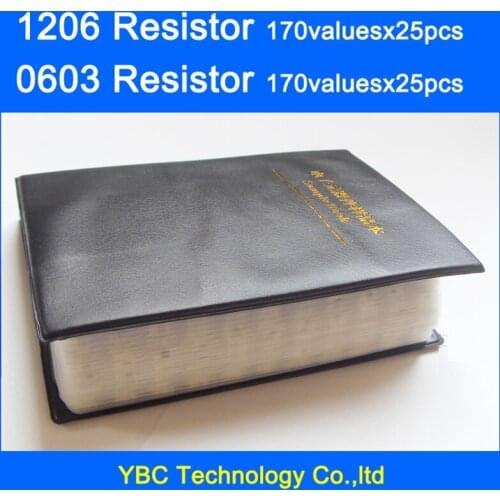 1206 SMD Resistor 0R~10M 1% 170valuesx25pcs=4250pcs & 0603 Resistor 170valuesX25pcs=4250pcs 0R~10M Sample Book