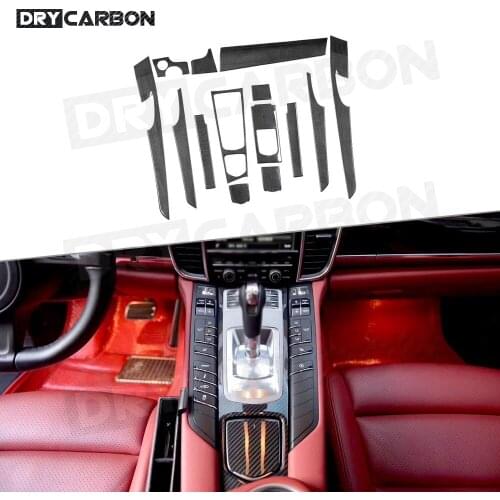 14 PCS Dry Carbon Fiber Interior Trims Dashboard Meter Bar Gear Shift Panel Cover Stickers for Porsche Panamera 970 2010-2017