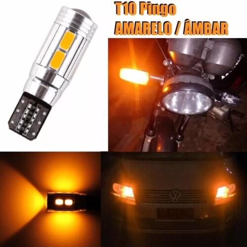 2 UNIDADES Hiper Led T10 Pingo com 10 Leds 5630 / 5730 Canbus em Liga de Aluminio Alto Brilho e Cor Intensa AMARELO AMBAR