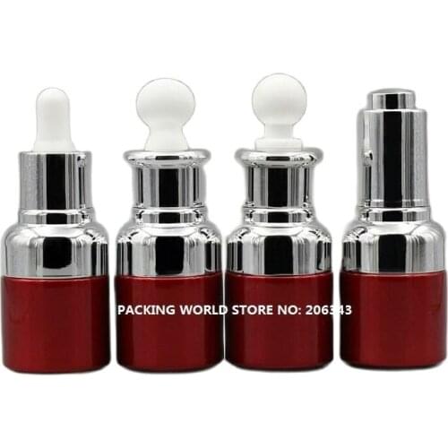 20ml red glass bottle with sivler shoulder and silver collar bulb dropper for serum/oil/essence/liquid dropper bottle
