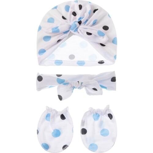 3 Piece Hot-Selling Baby Headdress Boys And Girls Fashion Print Striped Cartoon Bow Hat Turban Gloves Headband Photography Suit