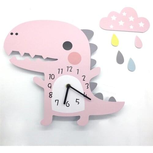 3D Cartoon Dinosaur Cloud Drop Wall Clock Modern Design Nursery Kids Room Bedroom Home Decor DIY Art Watches Stereo Mute Horloge