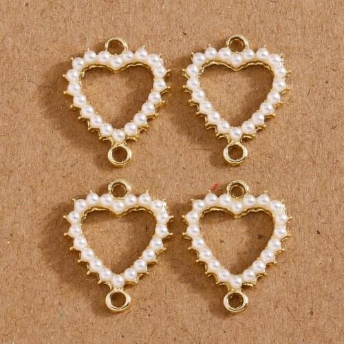 5pcs 14*16mm Imitation Pearl Hollow Love Heart Charms Connectors for Jewelry Making DIY Handmade Bracelets Necklaces Craft Gift