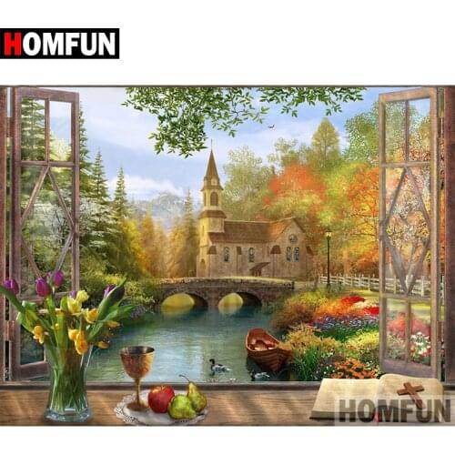 HOMFUN 5D DIY Diamond Painting Full Square/Round Drill "Window scenery" 3D Embroidery Cross Stitch gift Home Decor A08255