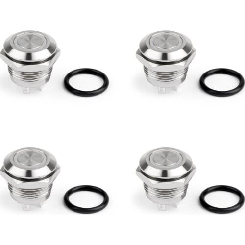 Artudatech 4Pcs Mini 4 Pin 12mm Blue Green Red LED Metal Push Button Momentary Switch Waterproof 12V