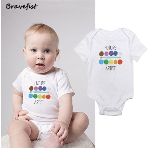 Colorful Dots Print Newborn Bodysuits FUTURE ARTIST Letters Print Infant Boys Girls Clothes 0-24Months Summer Baby Jumpsuits